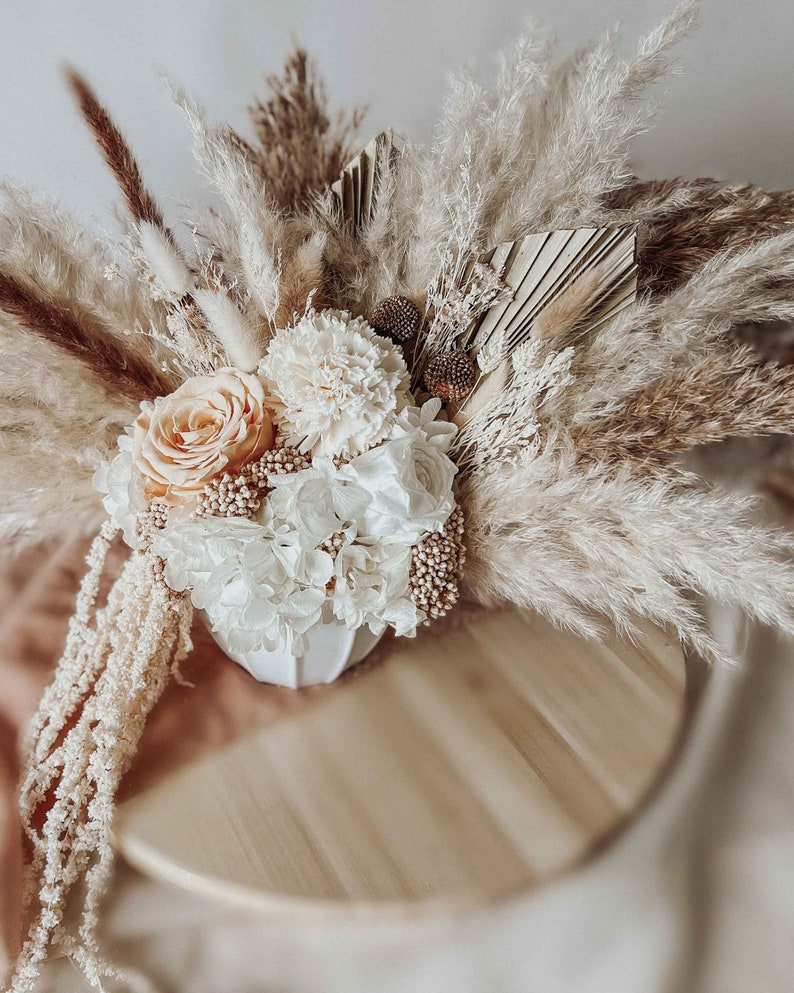 Tender beige roses bouquet, Beige boho wedding bouquet, Dried flowers bridal bouquet, Dry flower bouquet, Fall wedding bouquet image 6