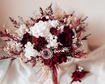 Bourgondisch bruidsboeket, marsala bruidsboeket, gedroogd bloemboeket, boho-bruiloft, gedroogde bloemen, geconserveerde bloemen, bruiloftbloemen,