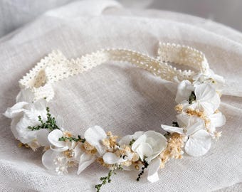 Dried Flowers Wedding Crown, Baby Breath & Hydrangea Dainty Hair Wreath, Boho Bride Crown, Bridal Crowns, Flower Girl Halo, Bridal Headpiece