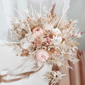 Soft pink wedding bouquet, Bridal rustic bouquet, Peony Bouquet, Boho wedding, Preserved roses, Bridesmaid bouquet, Dried flower bouquet image 1