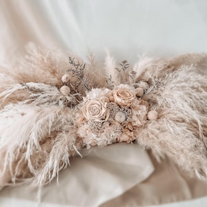 Boho bruids tafeldecor, ivoor pampagras bruiloft middelpunt