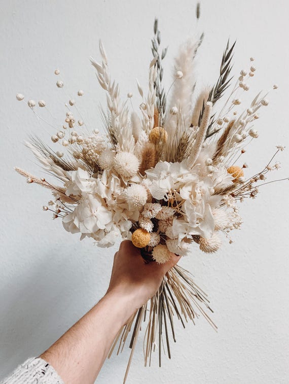 Natural dried wild flowers bridal bouquet, Beige rustic wedding bouquet, Handmade bouquet for bride and bridesmaids, Floral wedding decor