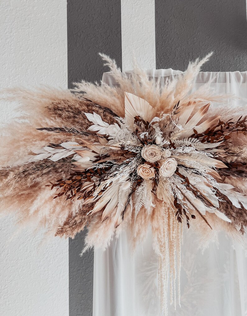 Boho Dried Flowers Wedding Ceremony Arch Decoration, Wedding Preserved Flowers Arrangements, Pampas Grass Flowers for Wedding Foto Zone image 5