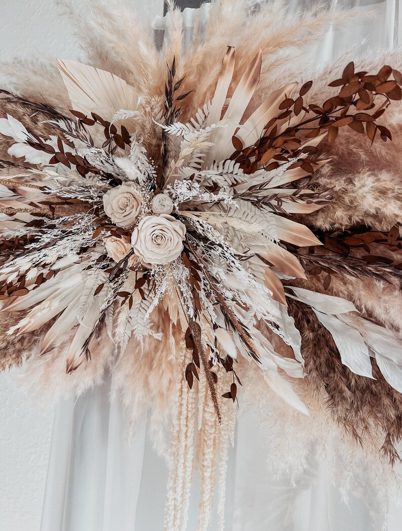 Boho Dried Flowers Wedding Ceremony Arch Decoration, Wedding Preserved Flowers Arrangements, Pampas Grass Flowers for Wedding Foto Zone image 4