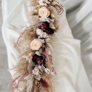 Burgundy Beige Dried Flower Garland, Fall Boho Wedding Arch Decor, Pampas Sweetheart Table Floral Runner image 8