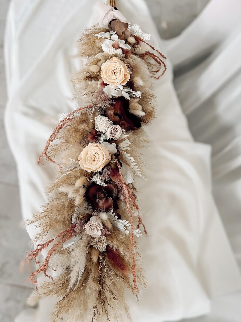 Burgundy Beige Dried Flower Garland, Fall Boho Wedding Arch Decor, Pampas Sweetheart Table Floral Runner image 8