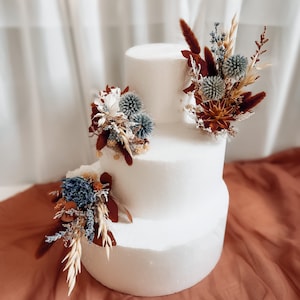 Rustic wedding cake toppers, Terracota cake toppers for wedding, Boho cake topper of preserved lavanda flowers, Mr and Mrs cake toppers