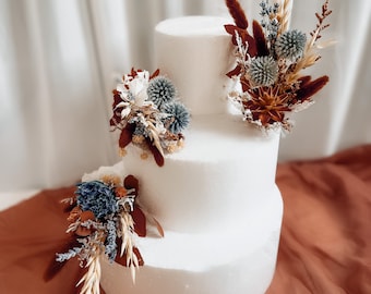 Rustic wedding cake toppers, Terracota cake toppers for wedding, Boho cake topper of preserved lavanda flowers, Mr and Mrs cake toppers
