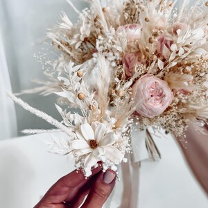 Soft pink wedding bouquet, Bridal rustic bouquet, Peony Bouquet, Boho wedding, Preserved roses, Bridesmaid bouquet, Dried flower bouquet image 7