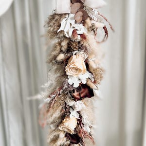Burgundy Beige Dried Flower Garland, Fall Boho Wedding Arch Decor, Pampas Sweetheart Table Floral Runner image 2