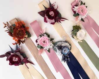 Dried Flower Corsage for Bridesmaids Wedding Corsage Bride Rustic Floral Accessories: Dusty Blue, Pink, Terracotta, Marsala, Sage green