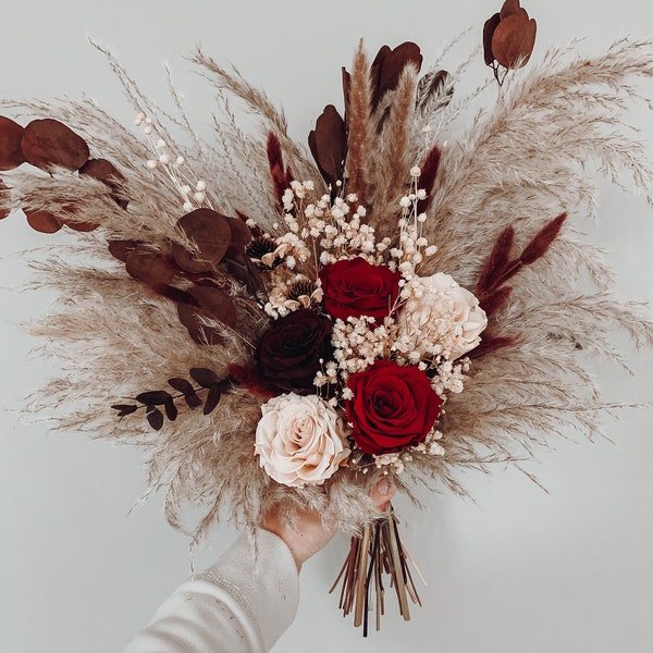 Marsala bouquet, Marsala wedding bouquet, Marsala bridal bouquet, Dried flower bouquet, Burgundy bouquet, Boho wedding maid of honor bouquet