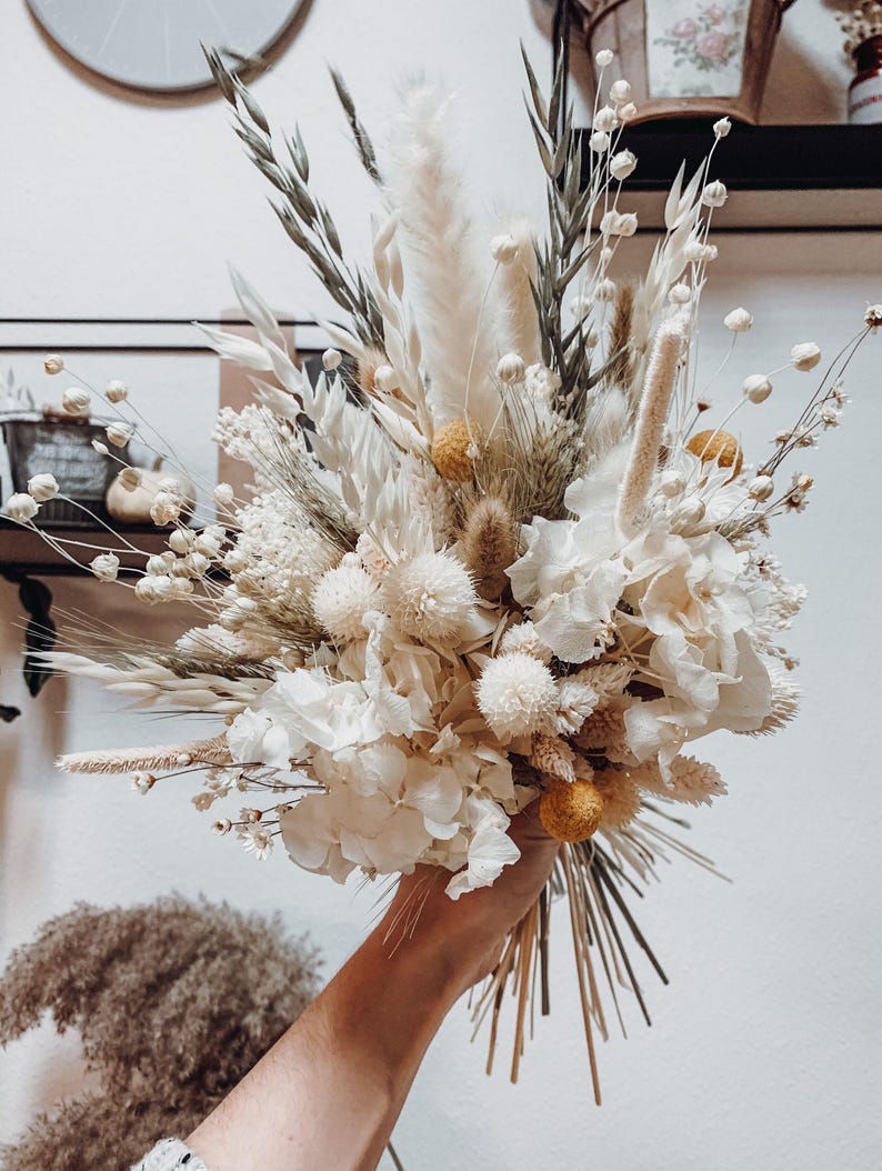 Natuurlijk gedroogde wilde bloemen bruidsboeket, beige rustiek bruidsboeket, handgemaakt boeket voor bruid en bruidsmeisjes, bloemen bruiloft decor afbeelding 6