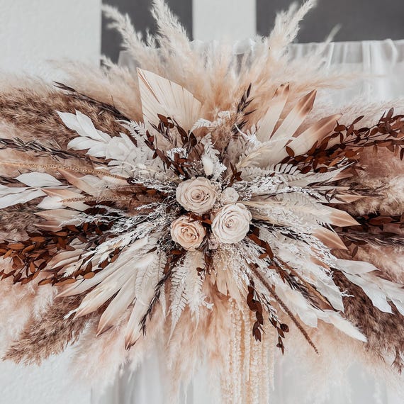 Boho Dried Flowers Wedding Ceremony Arch Decoration, Wedding Preserved Flowers Arrangements, Pampas Grass Flowers for Wedding Foto Zone