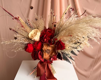 Burgundy Boho Dried Flower Bouquet by DecorFlowerBar, Custom Everlasting Rustic Bridal Arrangements