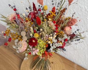 Rustic Wildflower Bridesmaid Bouquet, Colorful Dried Wedding Flower Accessories Set, Cottagecore Wedding Floral Decor