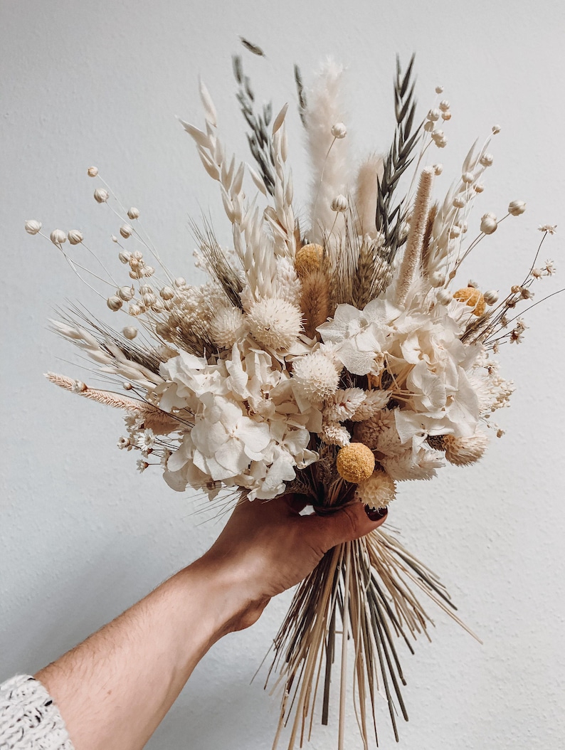 Natuurlijk gedroogde wilde bloemen bruidsboeket, beige rustiek bruidsboeket, handgemaakt boeket voor bruid en bruidsmeisjes, bloemen bruiloft decor afbeelding 7