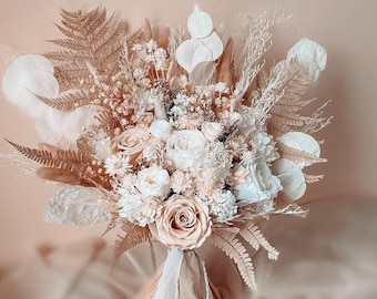 Neutraler Trockenblumen-Brautstrauß, Beige Boho-Hochzeitsstrauß, Ivory Pampas Brautblumen, rustikale Brautblume, benutzerdefinierter Hochzeitsstrauß