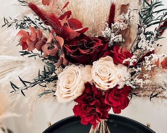 Burgundy wedding bouquet, Boho bouquet, Bridal dried bouquet, Fall forever bouquet, Flower wedding decor, Bridesmaid bouquet, Natural flower