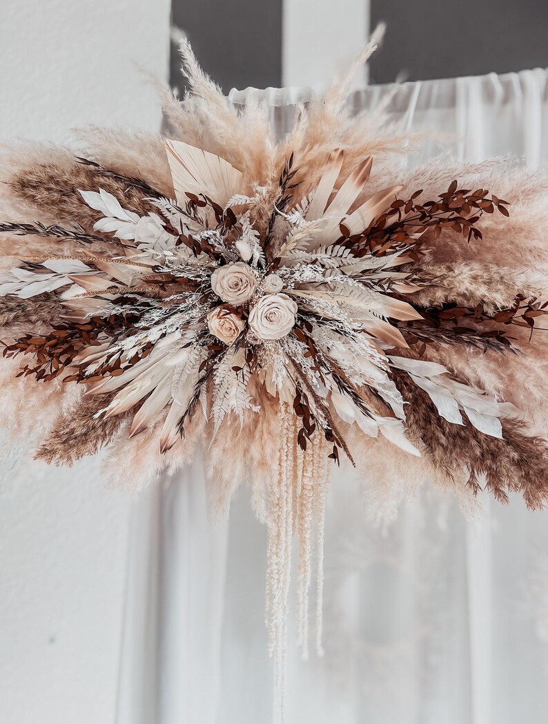 Boho Dried Flowers Wedding Ceremony Arch Decoration, Wedding Preserved Flowers Arrangements, Pampas Grass Flowers for Wedding Foto Zone image 6