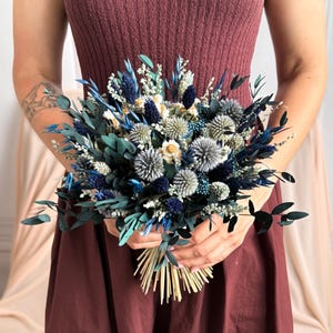 Navy blue dried flowers bridal bouquet, rustic wildflower wedding bouquet, wedding day toss bouquet, bridesmaid bouquet, wedding accessories
