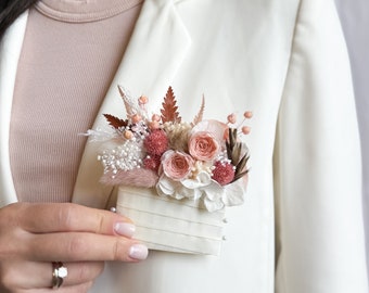 Tender Peony Rose Boutonniere Pocket Wedding Boutonniere Dry Flower Boutonniere Wedding corsage, Dried flower corsages