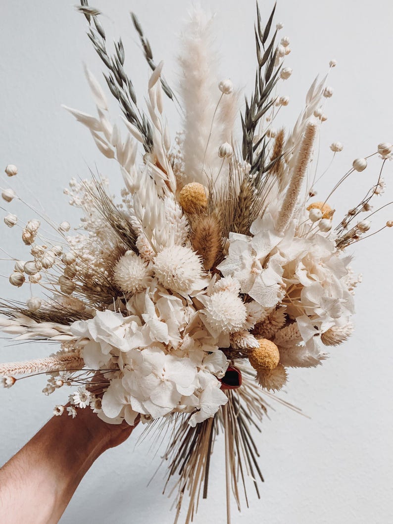 Natuurlijk gedroogde wilde bloemen bruidsboeket, beige rustiek bruidsboeket, handgemaakt boeket voor bruid en bruidsmeisjes, bloemen bruiloft decor afbeelding 3