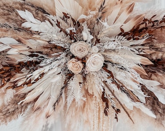 Pampas Wedding Arch Flowers, Floral Boho Ceremony Arch, Beige Dried Flower Arrangement, Rustic Wedding Arch Decor, Ivory Pampas Installation