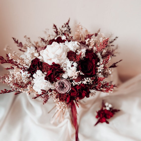 Dried & Artificial Flowers Bridal Bouquet - Cream, White