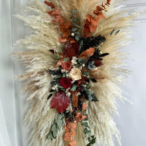 Rustic Ceremony Backdrop, Wedding Floral Arch with Pampas & Preserved Roses, Terracotta Boho Wedding Decor, Bohemian Event Arch Decor