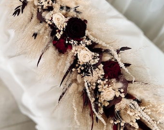 Burgundy Wedding Table Garland, Moody Reception Flower, Custom Floral Table Decor, Preserved Floral Runner, Dark Romance Wedding Centerpiece