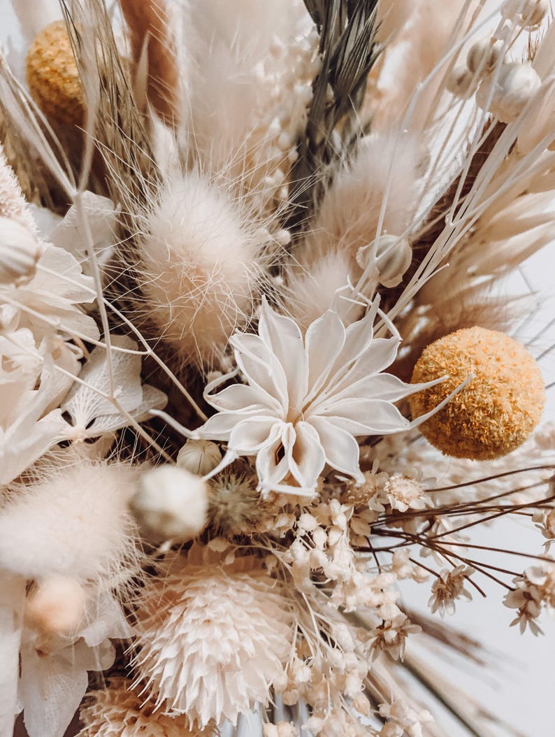 Natuurlijk gedroogde wilde bloemen bruidsboeket, beige rustiek bruidsboeket, handgemaakt boeket voor bruid en bruidsmeisjes, bloemen bruiloft decor afbeelding 5