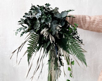 Boho Wedding bouquet with foliage, Dried flower bouquet, Boho bridal bouquet, Preserved eucalyptus and palm leaves, Spring Wedding bouquet