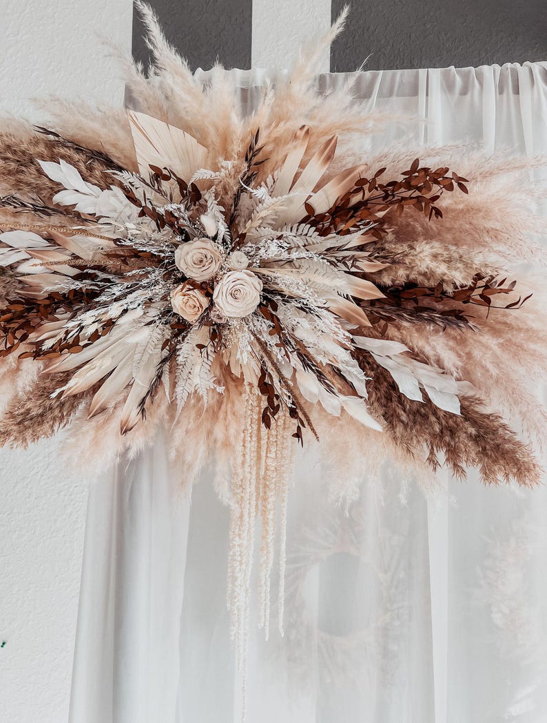 Boho Dried Flowers Wedding Ceremony Arch Decoration, Wedding Preserved Flowers Arrangements, Pampas Grass Flowers for Wedding Foto Zone image 3