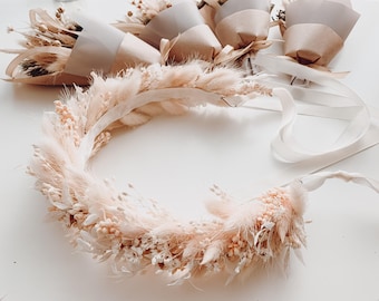 Boho Bridal Flower Crown, Neutral Dried Flower Hair Wreath, Beige Wedding Flower Crown, Wedding Hair Accessories, Blush Dried Flower Crown