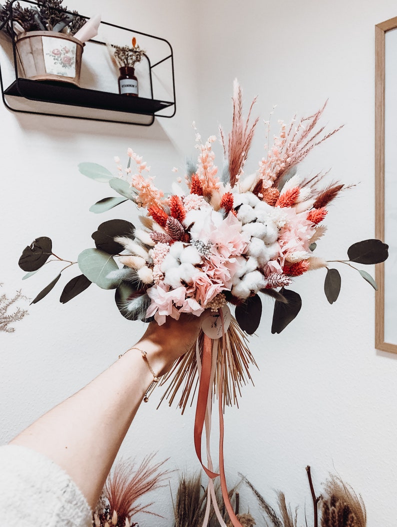 Bright Dry Bouquet Hydrangea Lagurus Bunch Dried Bridal Etsy UK