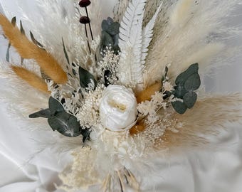 White Bridesmaid Bouquet, Preserved Rose Eucalyptus Bouquet, Neutral Bridal Party Bouquet