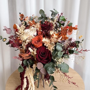 Terrakotta Salbei Grün und Burgund Hochzeitsstrauß, Trockenblumen Brautstrauß Boho Rost Hochzeit im Herbst Brautstrauß, Hochzeitsarrangement
