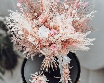 Boho Wedding Bouquet Boutonniere, Blush Pink Wedding Bouquet, Bridal Bridesmaid, Dusty Pink Bridesmaid Corsage, Pastel Elegant Bridal Bouque