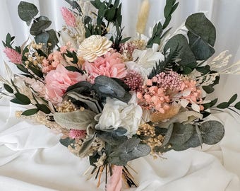 Blush Pink Bridesmaid Bouquet, Wedding Flower Accessories Set, Garden Style Preserved Flowers for Bridal