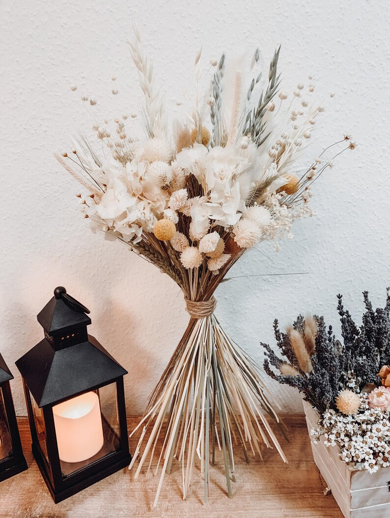 Natuurlijk gedroogde wilde bloemen bruidsboeket, beige rustiek bruidsboeket, handgemaakt boeket voor bruid en bruidsmeisjes, bloemen bruiloft decor afbeelding 2
