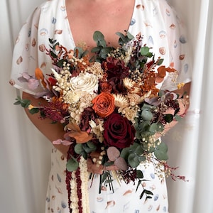 Boho Fall Bridal Bouquet, Dried Flowers, Rust Terracotta Greenery Wedding Bouquet, Wedding Day Bouquet Bride, Wedding Bridesmaid Accessories