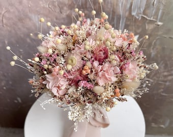 Blush pink dried flowers bridal bouquet, rustic wildflowers wedding bouquet, baby's breath & daisy, boho toss bouquet, bridesmaid bouquets