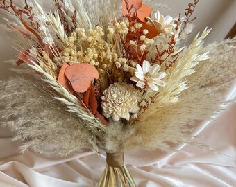 Terracotta Bridesmaid Bouquet, Pampas Dried Flower Bouquet, Boho Wedding Flowers, Custom Fall Bridal Bouquets Set