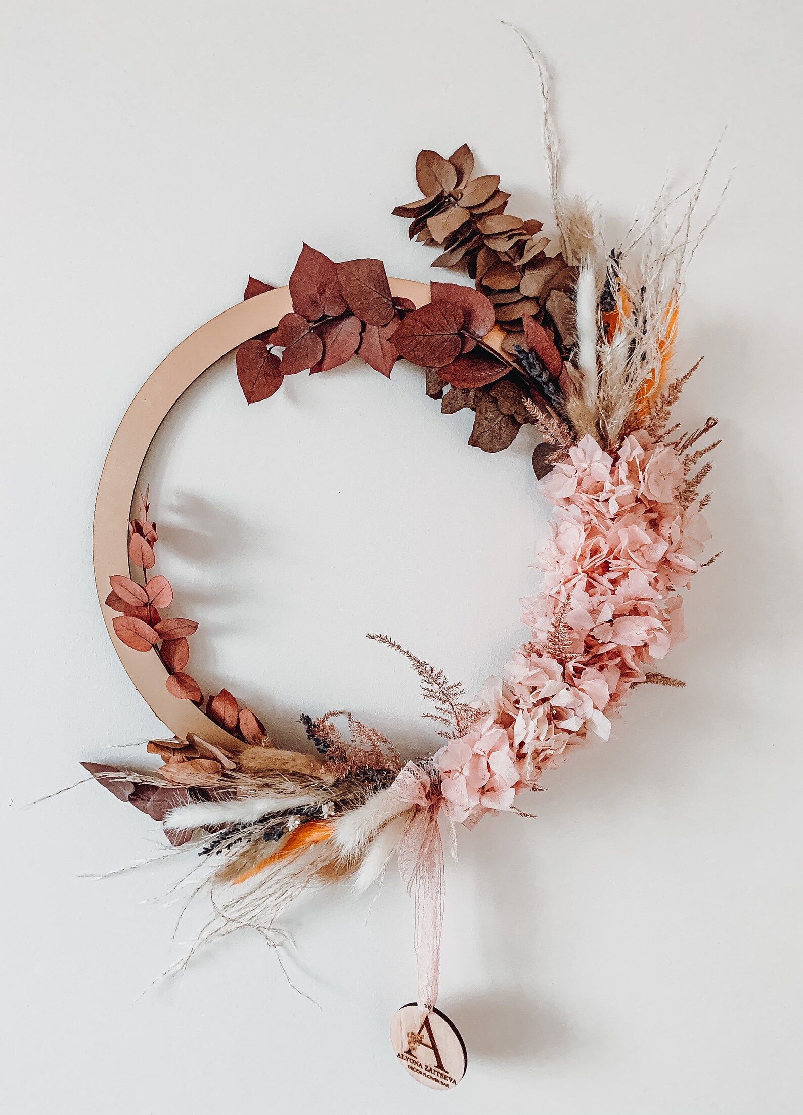 Boho wreath wall décor dried flowersnatural beige with pink Etsy