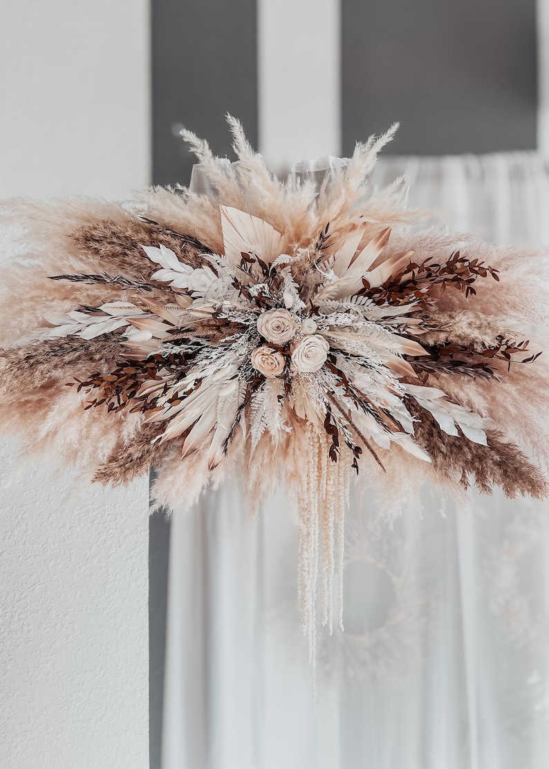 Boho Dried Flowers Wedding Ceremony Arch Decoration, Wedding Preserved Flowers Arrangements, Pampas Grass Flowers for Wedding Foto Zone image 7