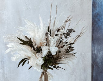 Boho Wedding bouquet, Dried flower bouquet, Boho bridal bouquet, Pastel dried flowers, Preserved spring bouquet, Wheatgrass wedding bouquet