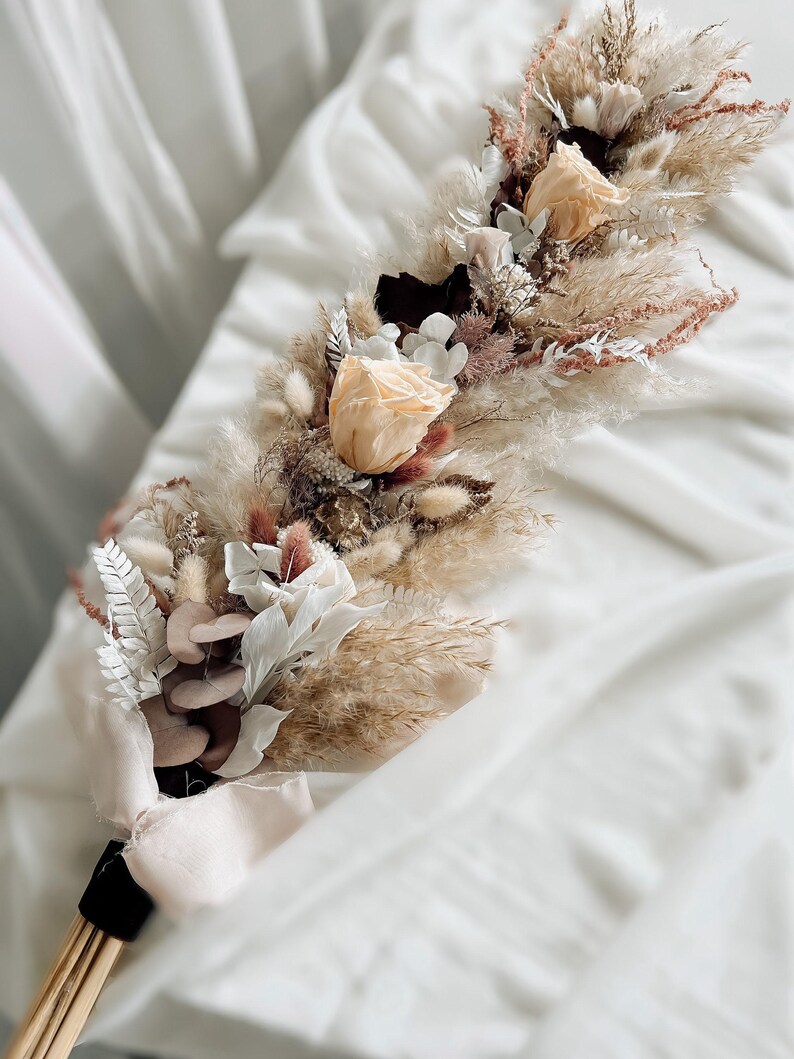Burgundy Beige Dried Flower Garland, Fall Boho Wedding Arch Decor, Pampas Sweetheart Table Floral Runner image 11