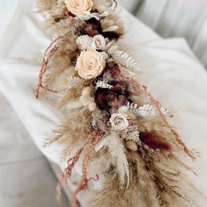 Burgundy Beige Dried Flower Garland, Fall Boho Wedding Arch Decor, Pampas Sweetheart Table Floral Runner image 10