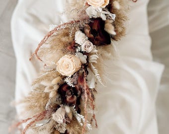 Wedding Table Garland, Burgundy Beige Dried Flower Garland, Boho Wedding Arch Decor, Pampas Bridal Table Runner, Fall Wedding Flowers
